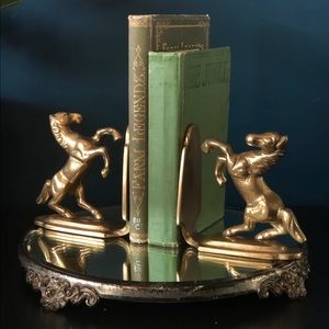 Vintage brass rearing horse bookends Italy